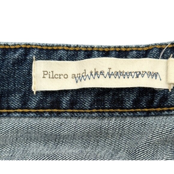 Pilcro The Letterpress High-Waist Blue Jeans Flare Leg Crop Frayed-Hem Size 28 - Picture 3 of 8